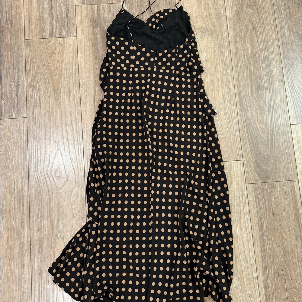 MINKPINK Ayat Cami Frill Slip Polka Dot Midi Dress in Mocha and Black Size Small - Picture 5 of 5